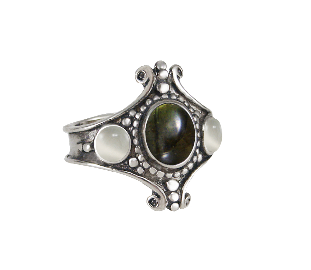 Sterling Silver Imperial Ring With Spectrolite And White Moonstone Size 9
